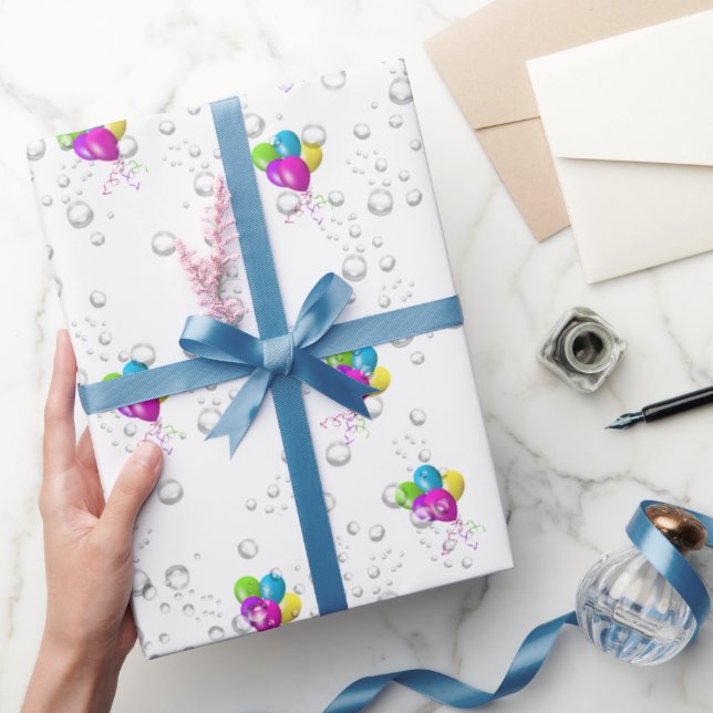 Papel De Regalo Lluvias de cumpleaños y globos en blanco (Regalar)