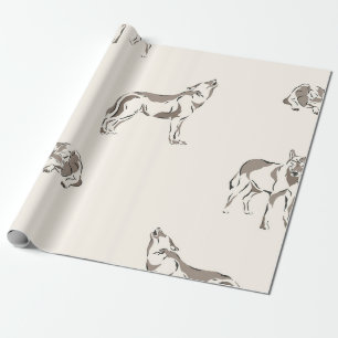 Papel De Regalo Lobo Animal Silvestre Minimalista Dibujado a Mano