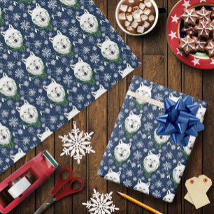 Papel De Regalo Lobo Ártico Blanco Místico Invierno Snowdrop Azul