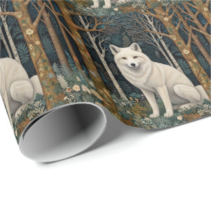 Papel De Regalo Lobo blanco vintage boho bosque forestal