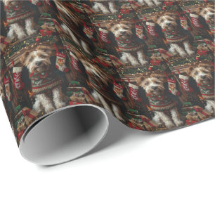 Papel De Regalo Lobo con regalos de Navidad chimenea