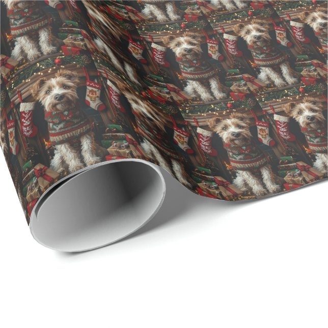 Papel De Regalo Lobo con regalos de Navidad chimenea (Esquina del rollo)