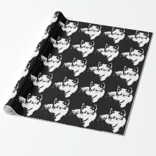 Papel De Regalo Lobo gris de arte pop blanco y negro
