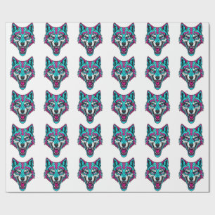 Papel De Regalo Lobo Neo Punk Cibernético - Animal Robótico Synthw