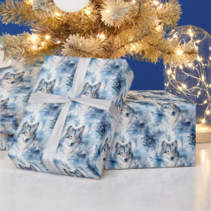 Papel De Regalo Lobo nevado de Navidad con azulejos
