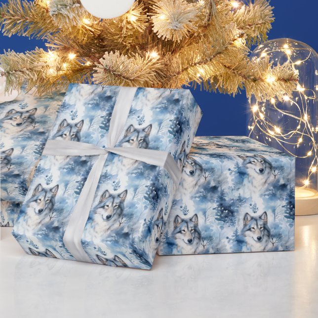 Papel De Regalo Lobo nevado de Navidad con azulejos (Vacaciones)