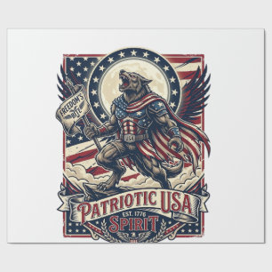 Papel De Regalo Lobo Patriota Patriótico Horror Monstruo Patriota