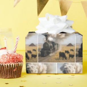 Papel De Regalo Locomotora antigua con vacas
