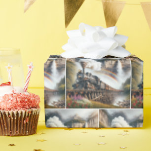 Papel De Regalo Locomotora de vapor vintage en una lucha de tren