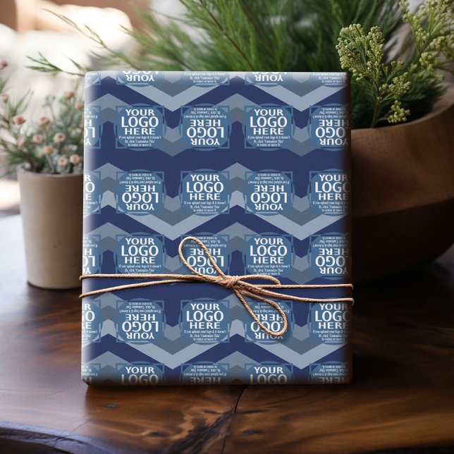 Papel De Regalo Logo con patrón de Chevron azul - Cumpleaños en la (Custom Wrapping Paper with Your Logo - Add Your Logo for a fun personalized gift paper!)