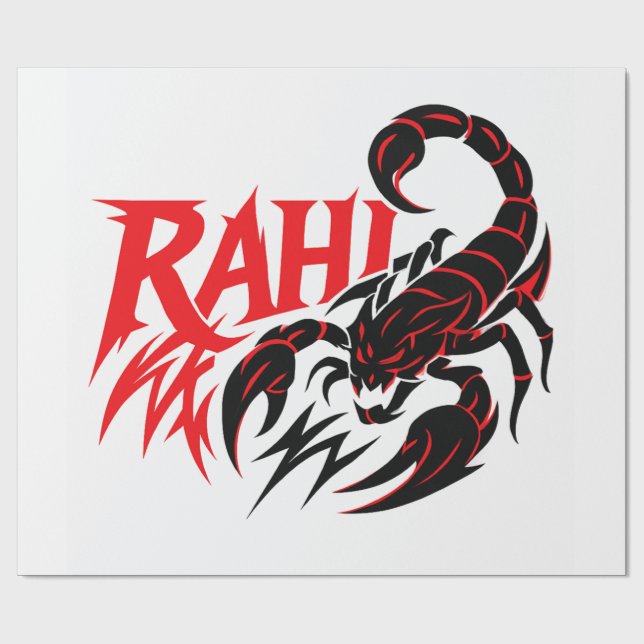 Papel De Regalo Logo de Scorpion agresivo con el nombre "RAHI" (Superficie plana)