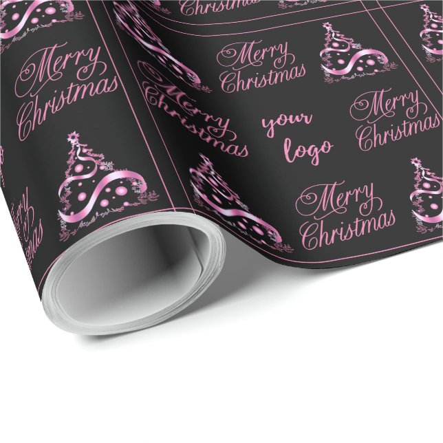 Papel De Regalo Logo personalizado Elegante Navidades negros rosad (Esquina del rollo)