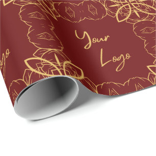 Papel De Regalo Logotipo Comercial Personalizado Patrón Rojo Dorad