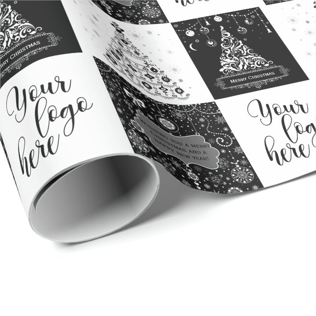 Papel De Regalo Logotipo de los navidades Black White Business (Esquina del rollo)