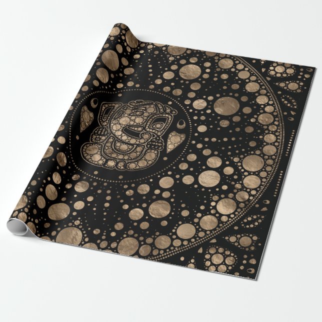 Papel De Regalo Lord Ganesha Gold y Black Dot Art (Desenrollado)