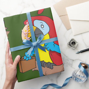 Papel De Regalo Loro Con Maleta