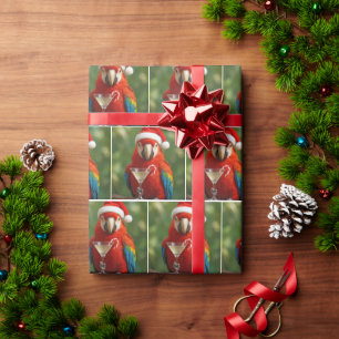Papel De Regalo Loro de Navidad sosteniendo un cóctel