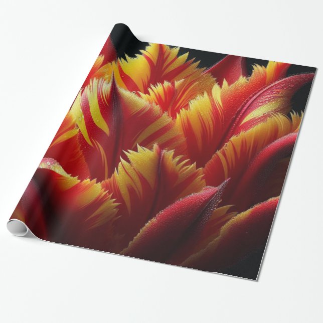 Papel De Regalo Loro Tulip Floral rojo y amarillo (Desenrollado)