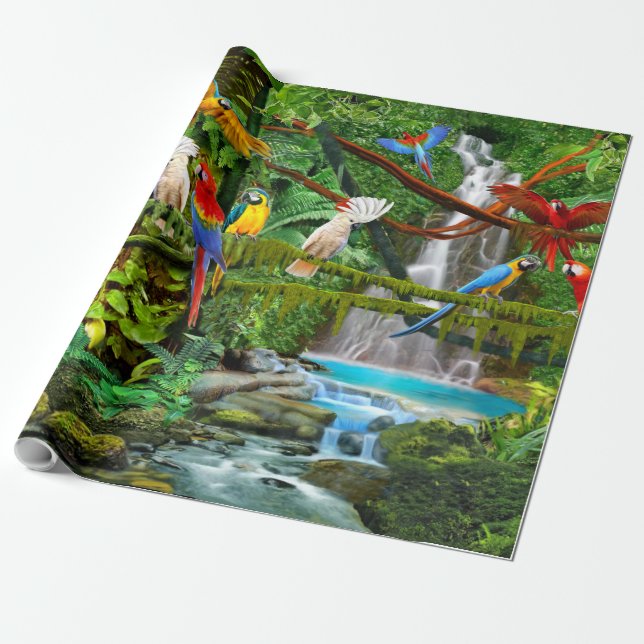 PAPEL DE REGALO LOROS EN PARAISE (Desenrollado)