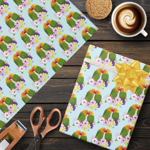 Papel De Regalo Loros Lindos Flores Tropicales Pájaro Romántico