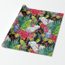 Papel De Regalo Loros Tropicales Australianos Negros