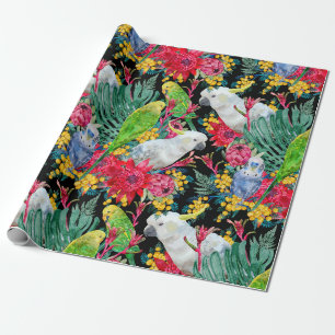 Papel De Regalo Loros Tropicales Australianos Negros