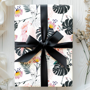 Papel De Regalo Loros Tropicales Hojas de Palma