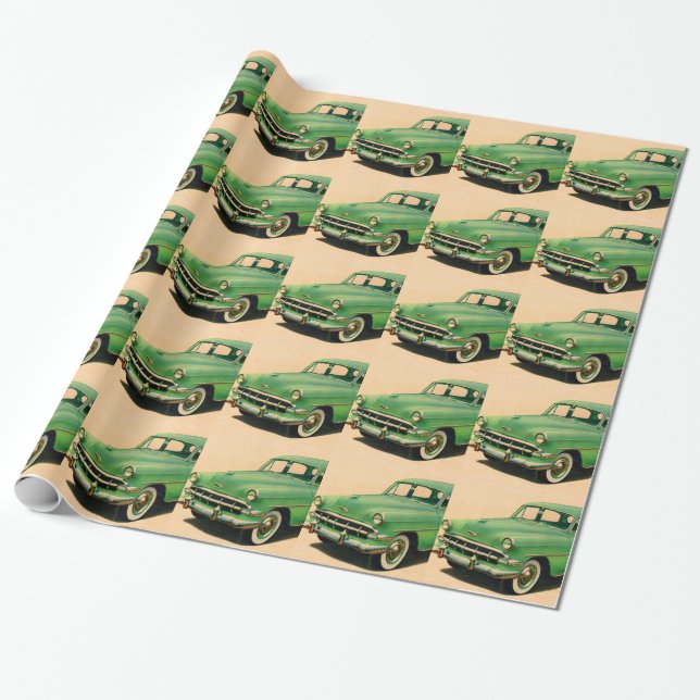 Papel De Regalo los años 50 Chevy verde (Desenrollado)