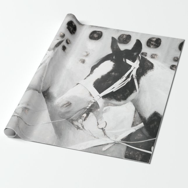 Papel De Regalo Los Caballos Son Rústicos Negros Y Blancos Occiden (Desenrollado)