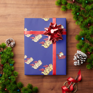 Papel De Regalo Los cerdos vuelan como Reno de Navidad Azul