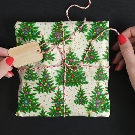 Papel De Regalo Los coloridos árboles de Navidad beige