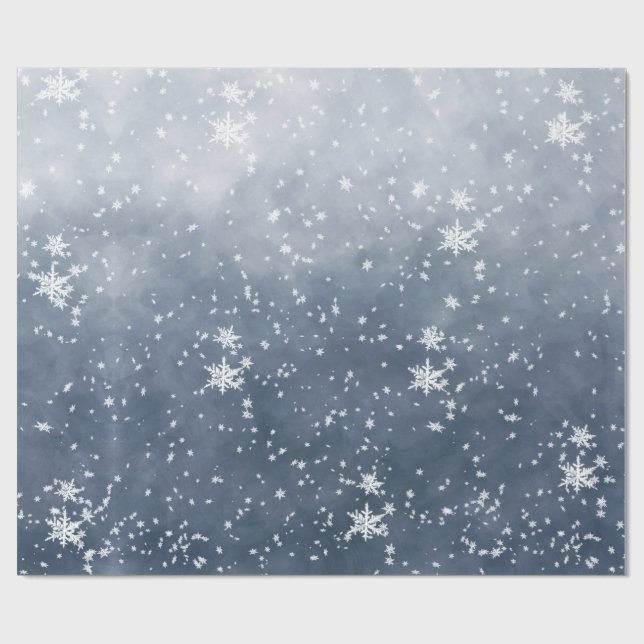 Papel De Regalo Los copos de nieve blancos caen en el cielo noctur (Superficie plana)