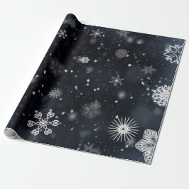 Papel De Regalo Los copos de nieve únicos e invernales en negro