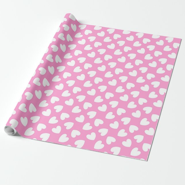 Papel De Regalo Los corazones blancos en rosa (Desenrollado)