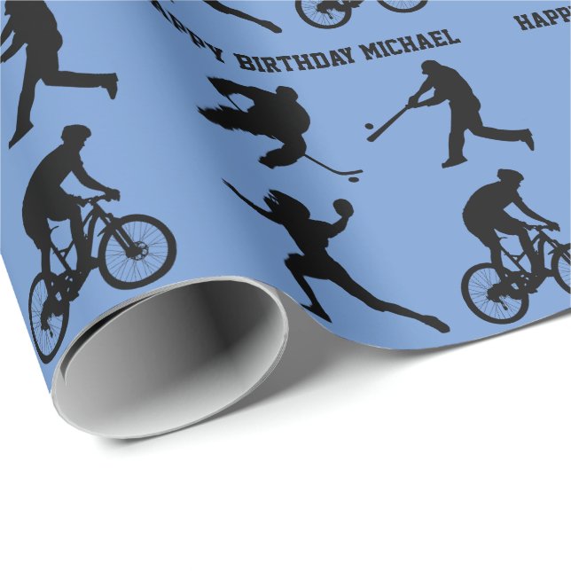 Papel De Regalo Los deportes figuran su texto (Esquina del rollo)