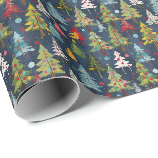 Papel De Regalo Los divertidos árboles de Navidad coloridos (Esquina del rollo)