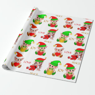 Papel De Regalo Los elfos de los Navidades curos en blanco