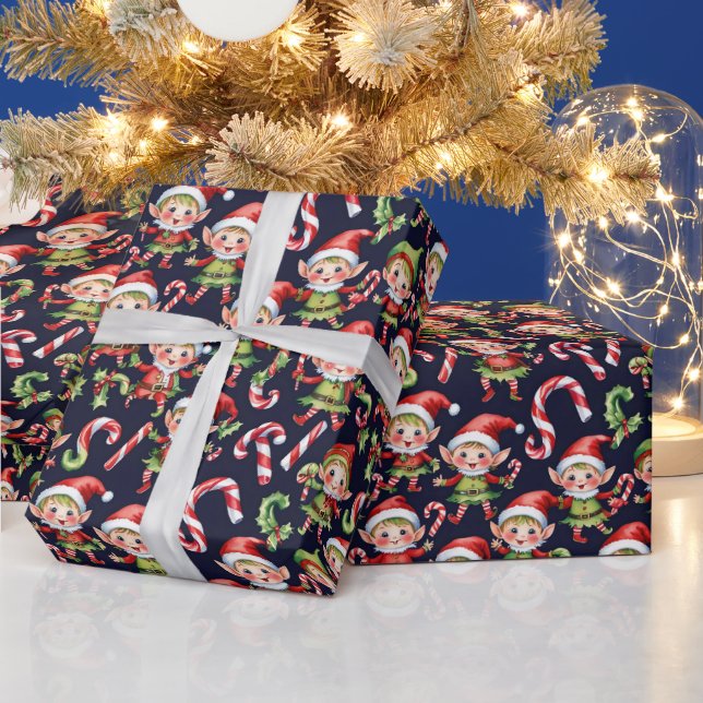 Papel De Regalo Los elfos Navidades de baldosas festivas (Vacaciones)
