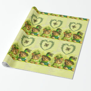 PAPEL DE REGALO LOS GATOS DEL DÍA DE SAN PATRICK CON CORAZÓN