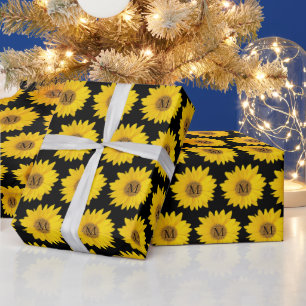 Papel De Regalo Los girasoles amarillos en el monograma negro