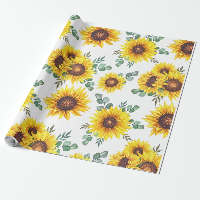 Papel De Regalo Los girasoles en un fondo blanco (Desenrollado)