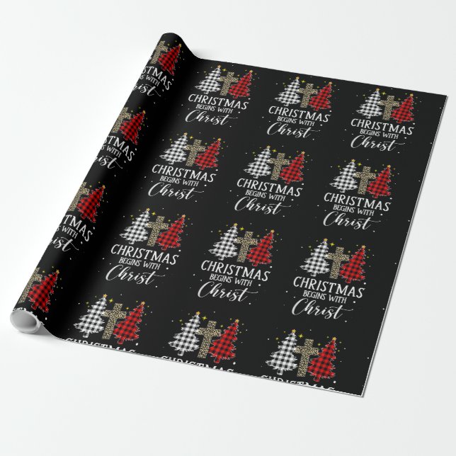 Papel De Regalo Los navidades comienzan con el Cristo Jesús cruzad (Desenrollado)