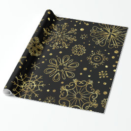 Papel De Regalo Los Navidades de oro hacen copos de nieve en negro