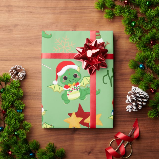 Papel De Regalo Los Navidades del Dragón Felices Fiestas (Regalo de vacaciones)