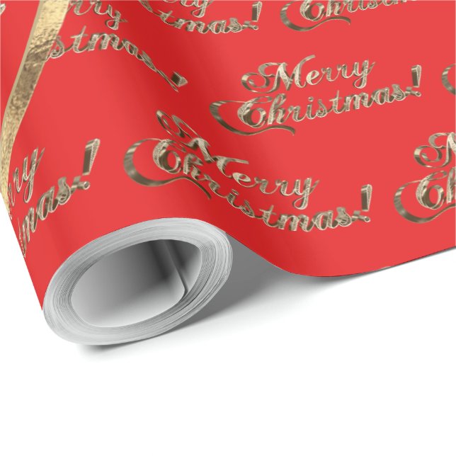 Papel De Regalo Los Navidades rojos del Relieve metalizado dorado  (Esquina del rollo)