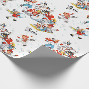 Papel De Regalo Los niños de Navidad añejos en la nieve