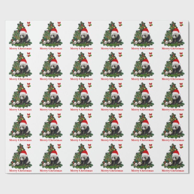 Papel De Regalo Los pandas navideños  (Superficie plana)