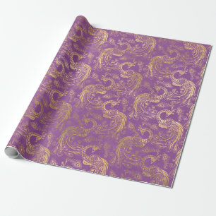 Papel De Regalo Los pavos reales dorados en la lavanda