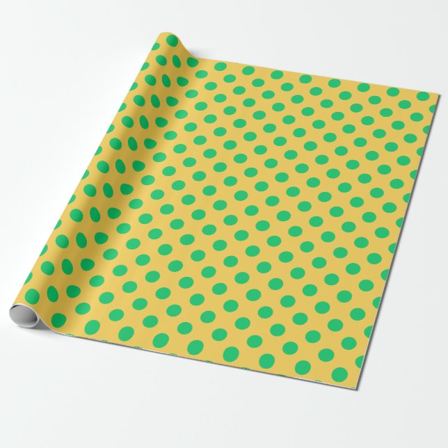 Papel De Regalo Los puntos de polka verde sobre el amarillo (Desenrollado)