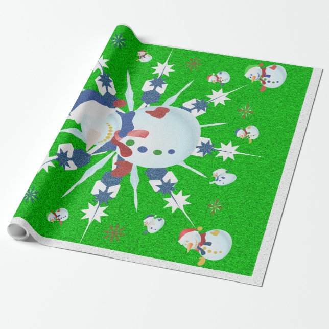 Papel De Regalo Los Purpurinas Navidades Snowman - (Desenrollado)